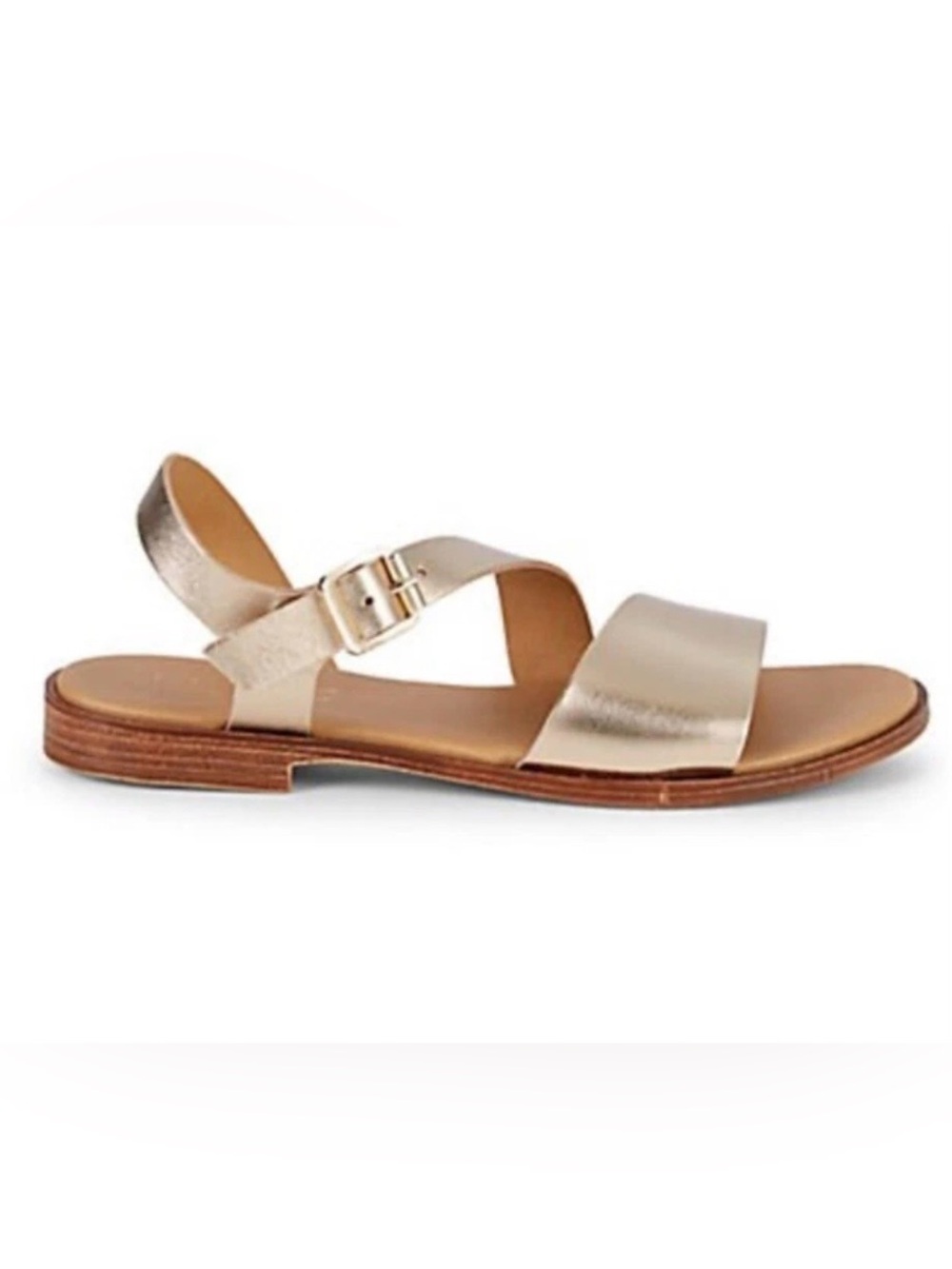 Saks Fifth Avenue 5th Ave Metallic Gold Italian Leather Flat Sandals Flats 8